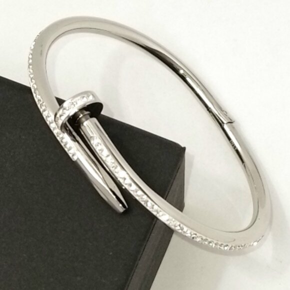 💎 Nail Bracelet with Cubic Zirconia 316L Steel 18K Gold Plated Trendy Jewelry - Picture 1 of 10